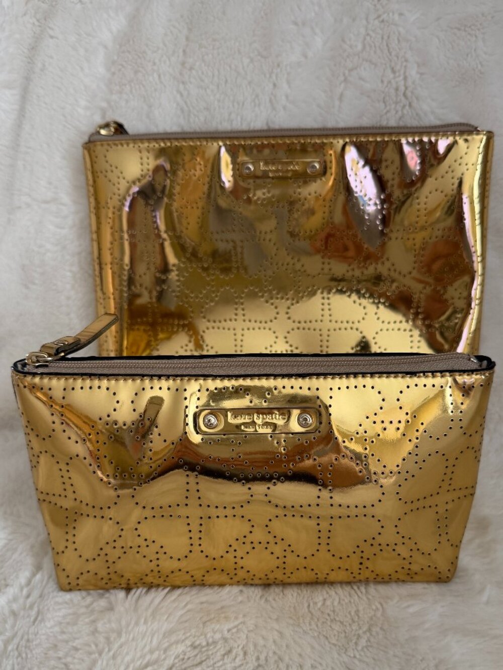 KATE SPADE SHILOH Metro Spade Gold Shimmer Cosmetic Bag and Pouch (2 Pieces)